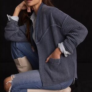 Anthropologie Pilcro Blue Acid Wash Chunky Knit Cardigan Sweater
